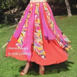 Belly dance Skirt with petals. Multicolor Chiffon Maxi Size S Ameynra design New